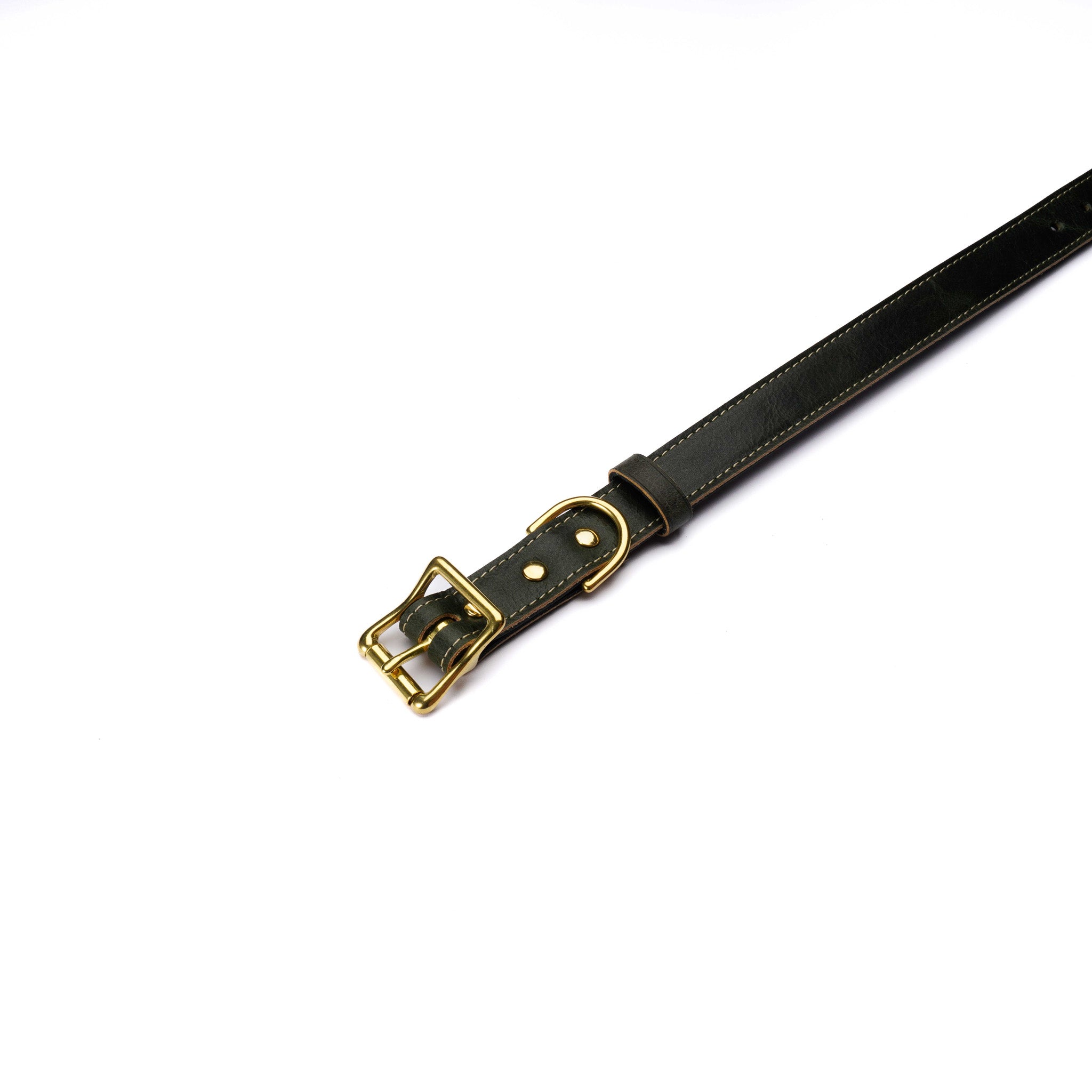 Green Leather Dog Collar – Handmade with Solid Brass Hardware