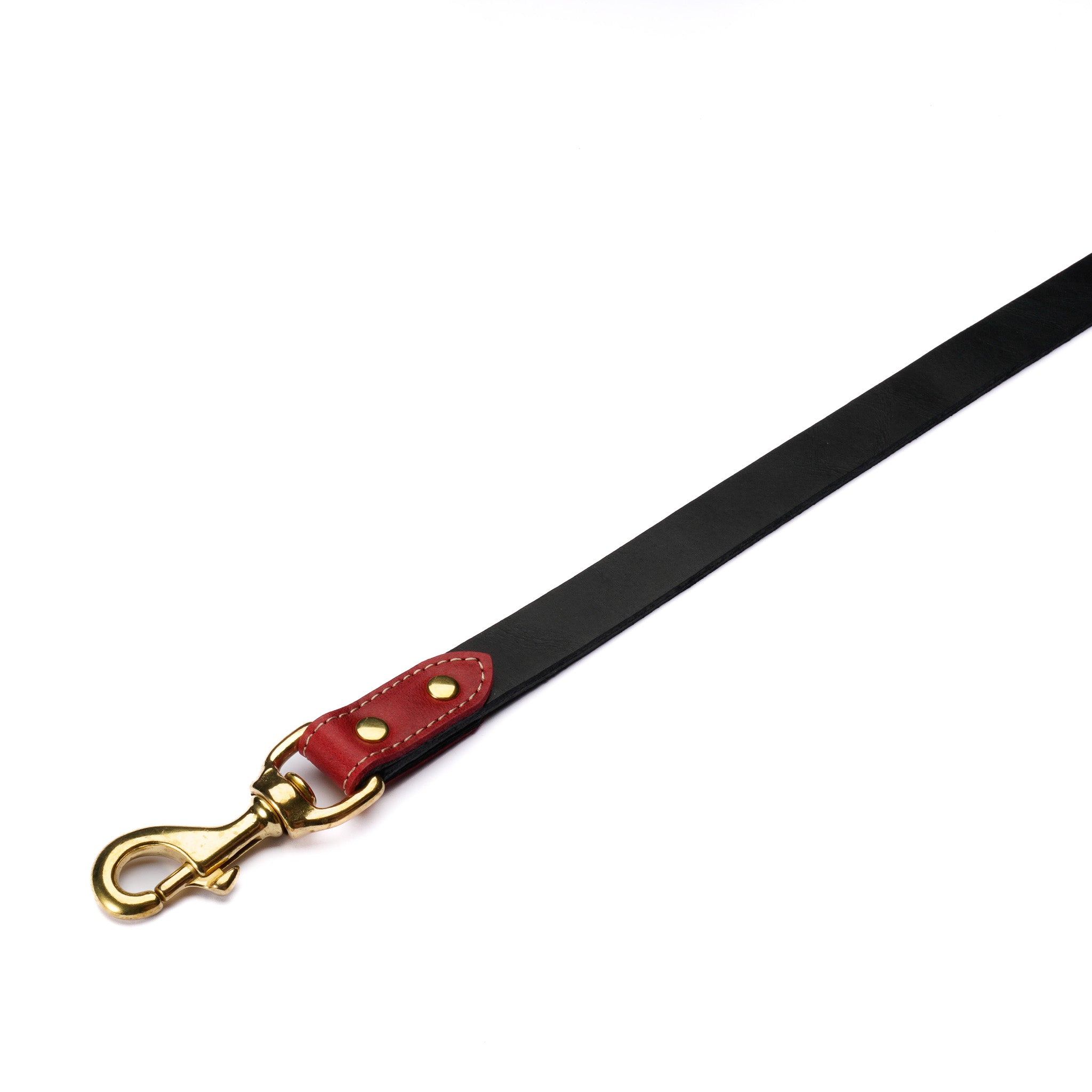 Red Leather Dog Leash – Handmade with Black Lead & Brass Hardware
