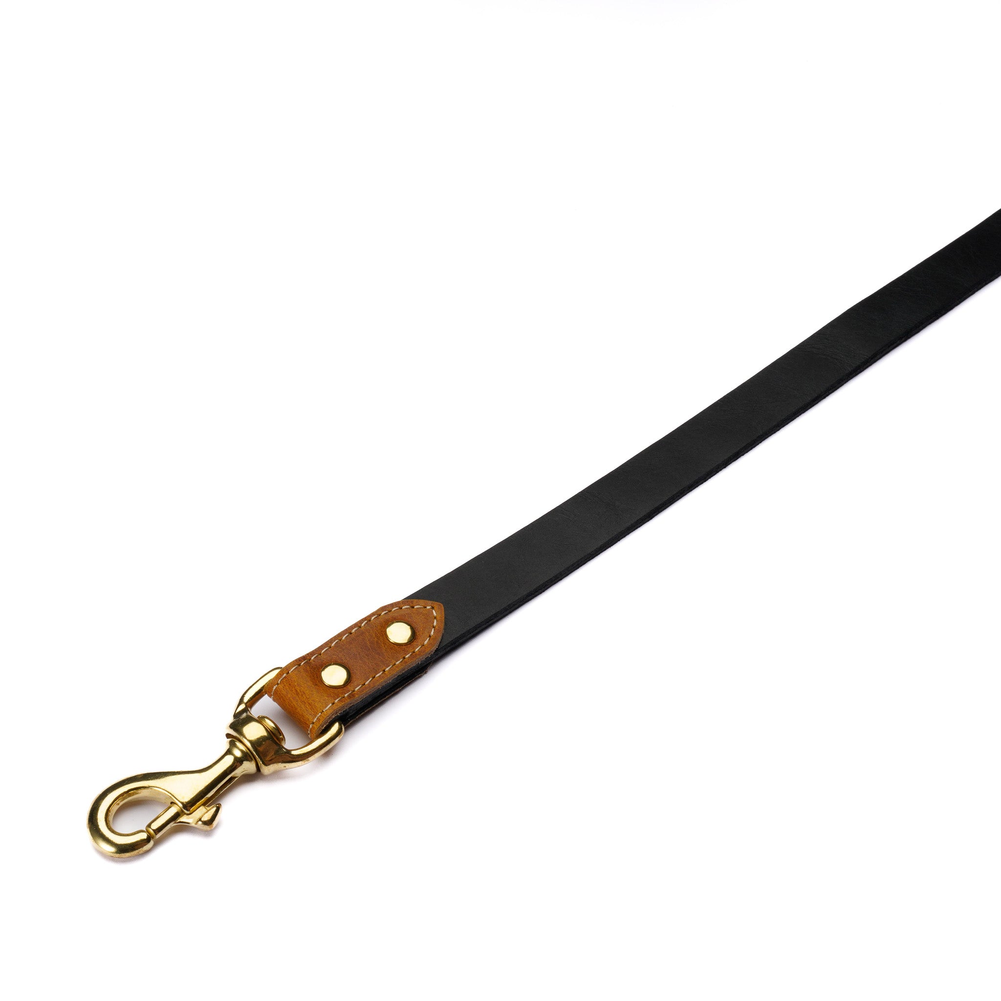 Chestnut Leather Dog Leash – Handmade with Black Lead & Brass Hardware
