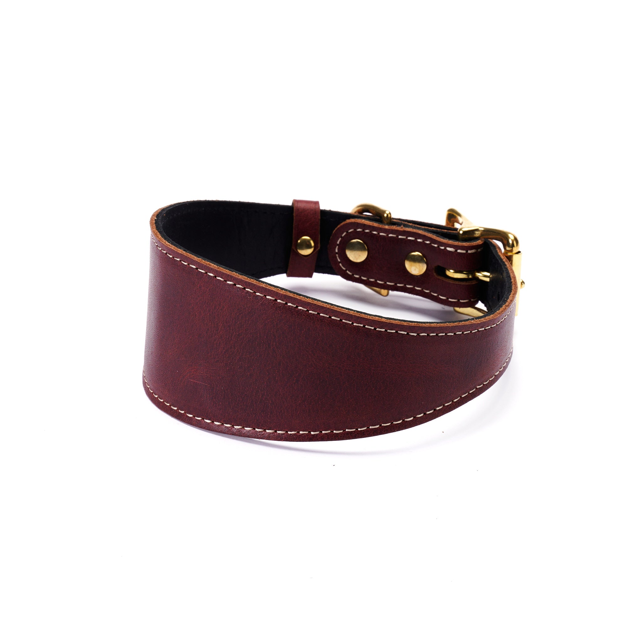 Burgundy Leather Greyhound Collar – Wide Handmade Dog Collar for Whippets & Sighthounds