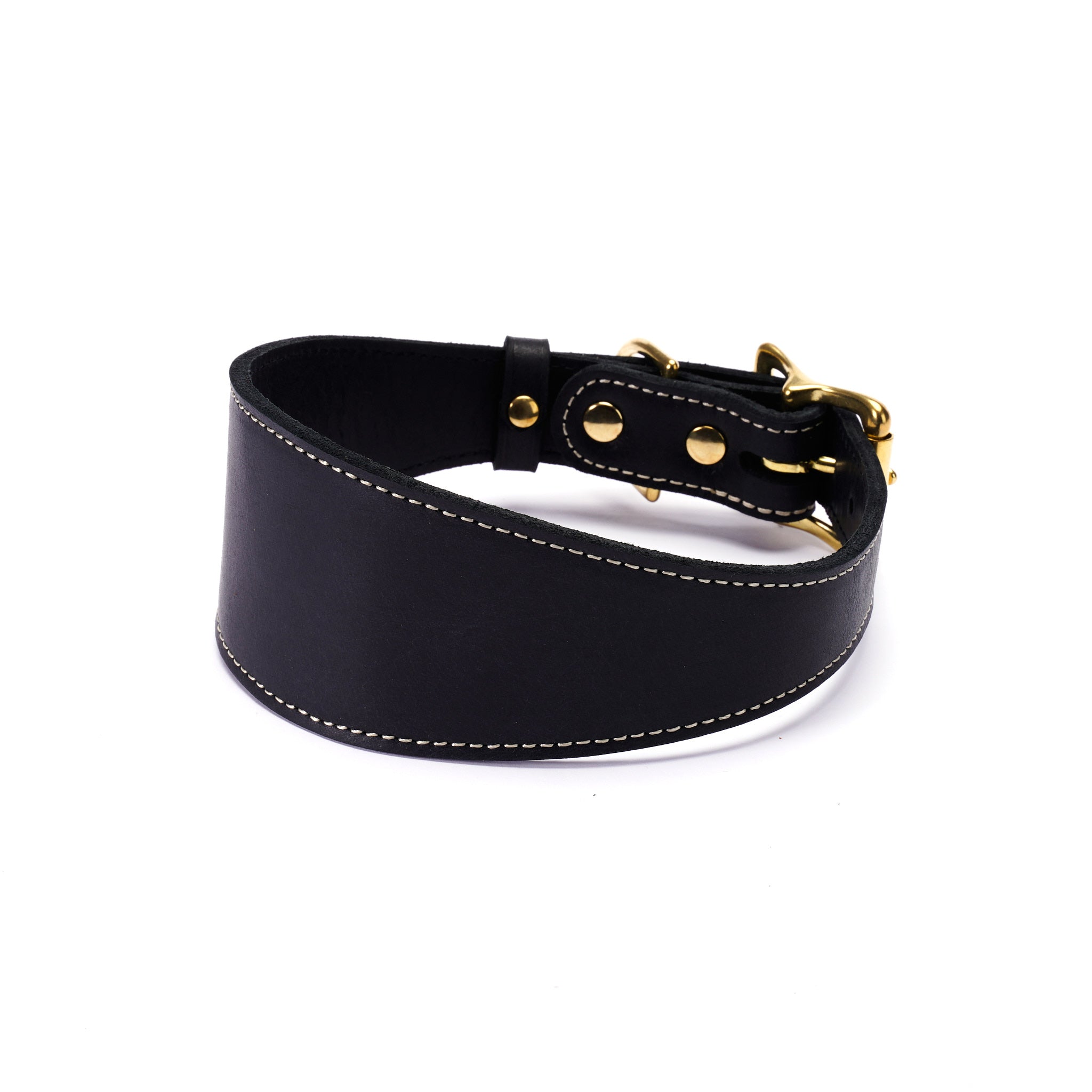 Black Leather Greyhound Collar – Wide Handmade Dog Collar for Whippets & Sighthounds