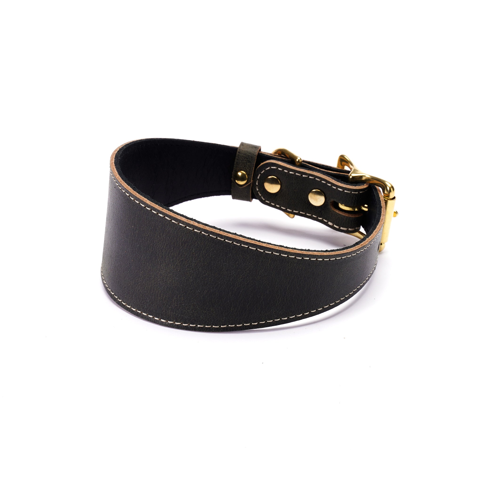 Green Leather Greyhound Collar – Wide Handmade Dog Collar for Whippets & Sighthounds