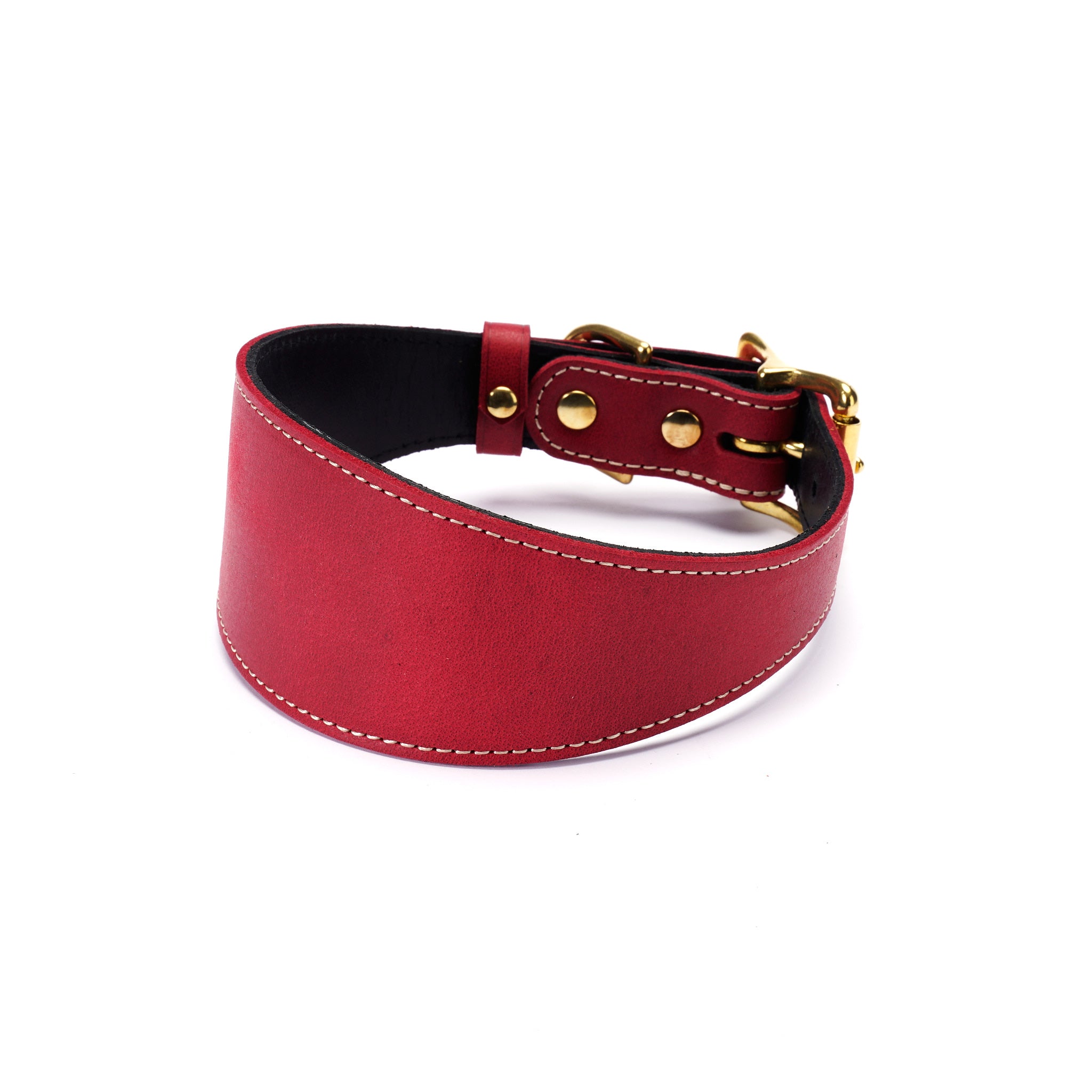 Red Leather Greyhound Collar – Wide Handmade Dog Collar for Whippets & Sighthounds