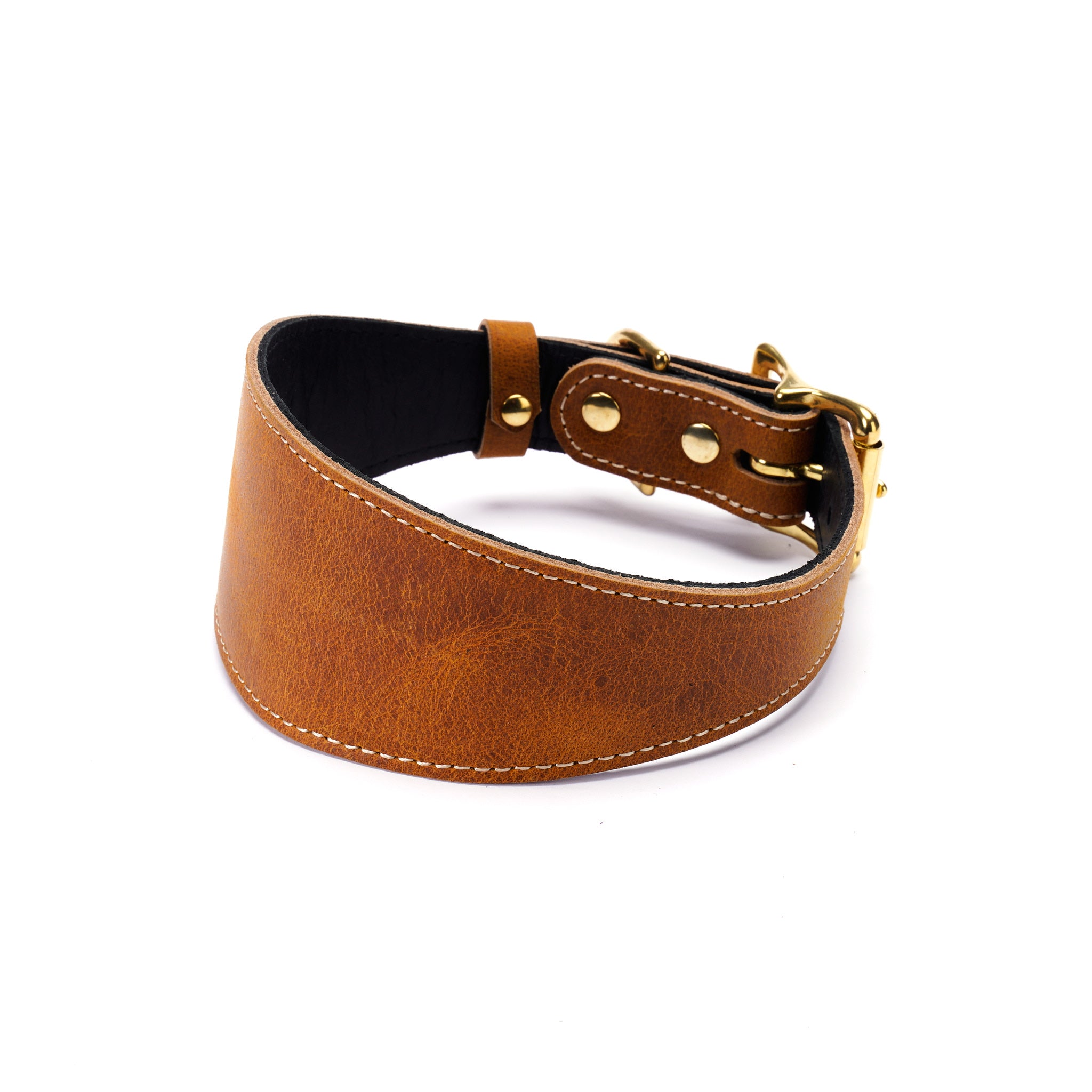 Chestnut Leather Greyhound Collar – Wide Handmade Dog Collar for Whippets & Sighthounds