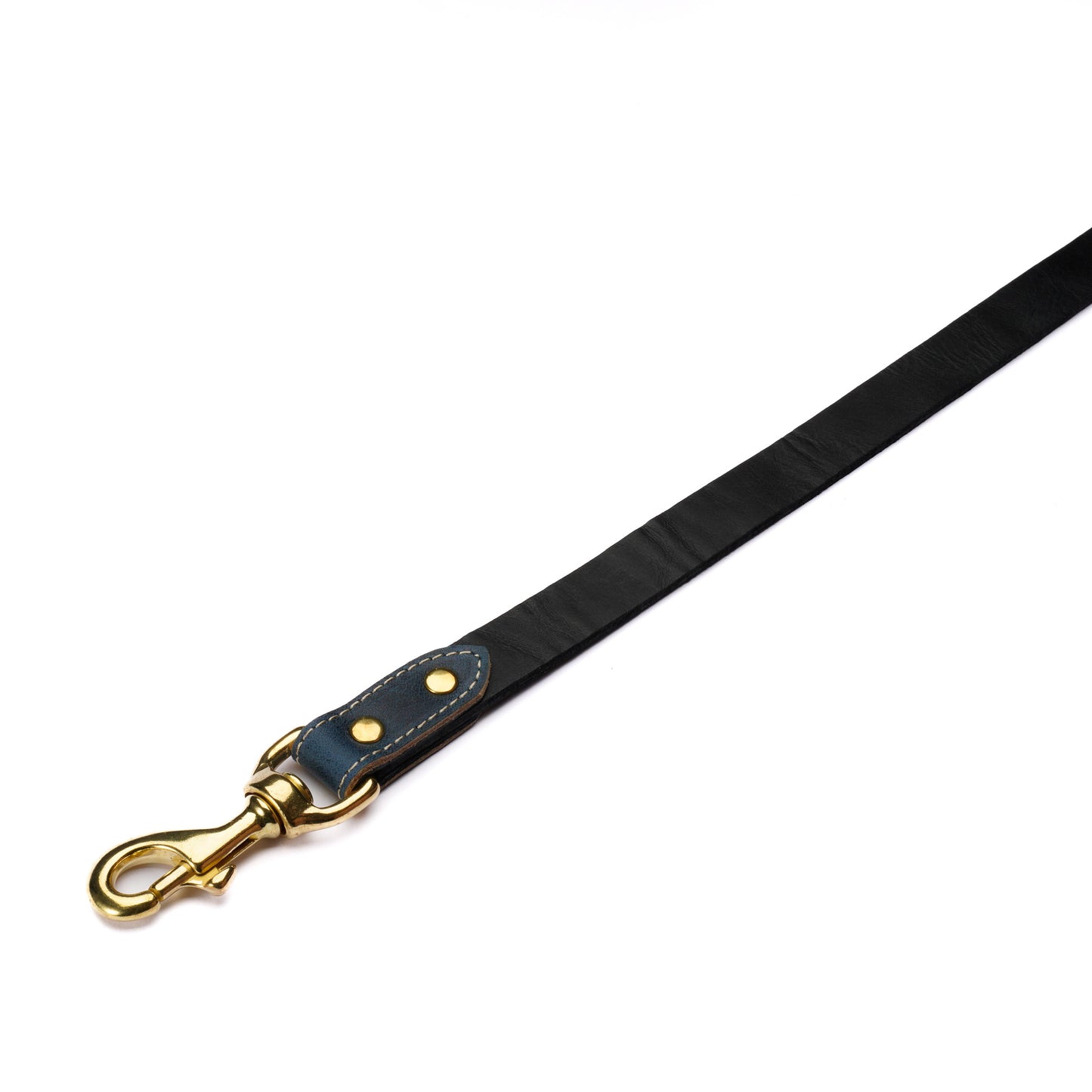 Blue Leather Dog Leash – Handmade with Black Lead & Brass Hardware