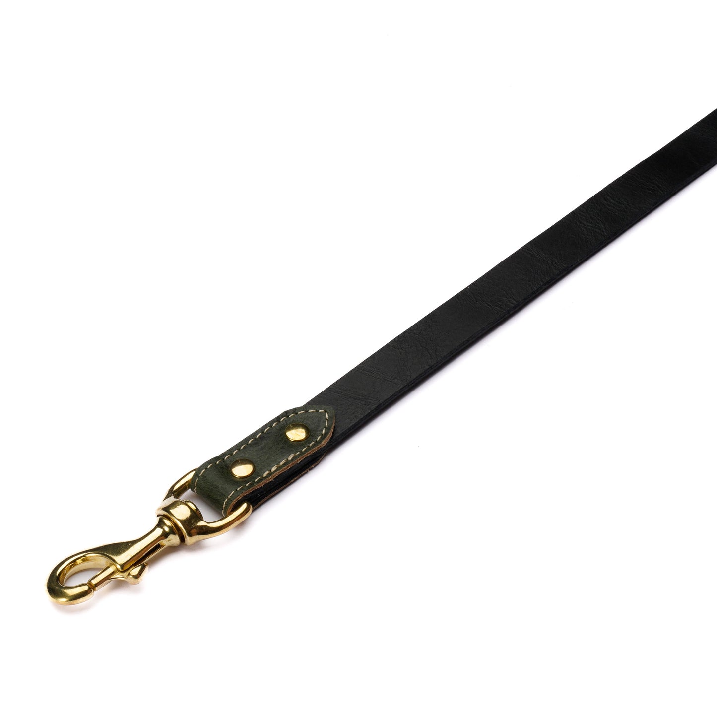 Green Leather Dog Leash – Handmade with Black Lead & Brass Hardware