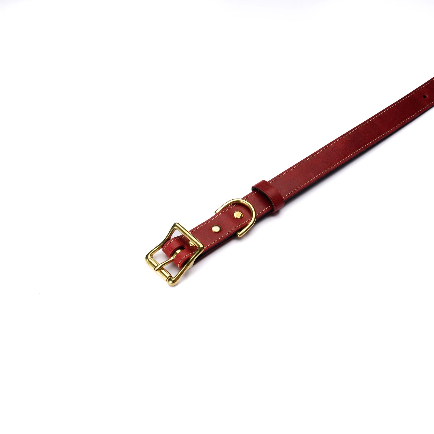 Red Leather Dog Collar – Handmade with Solid Brass Hardware