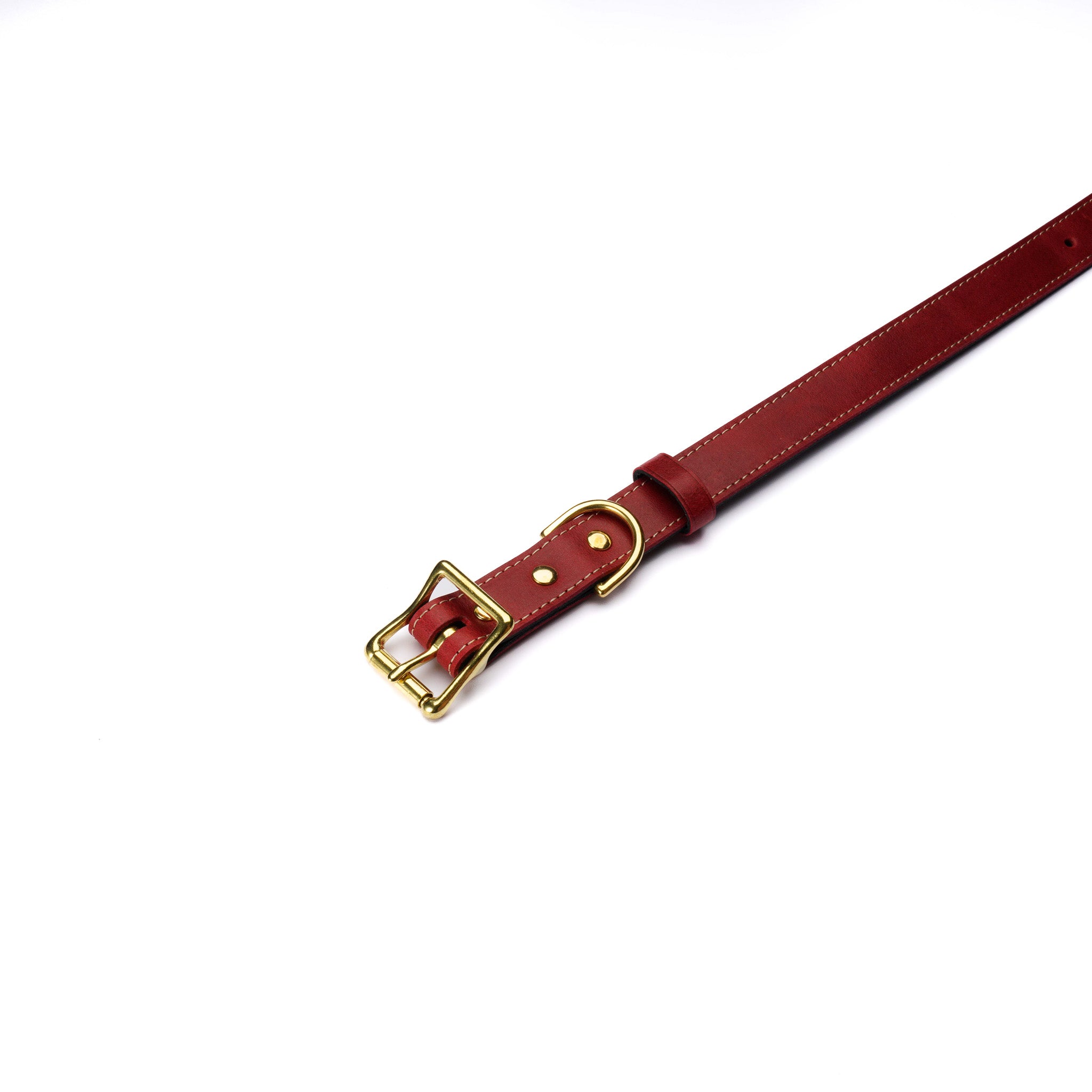 Red Leather Dog Collar – Handmade with Solid Brass Hardware