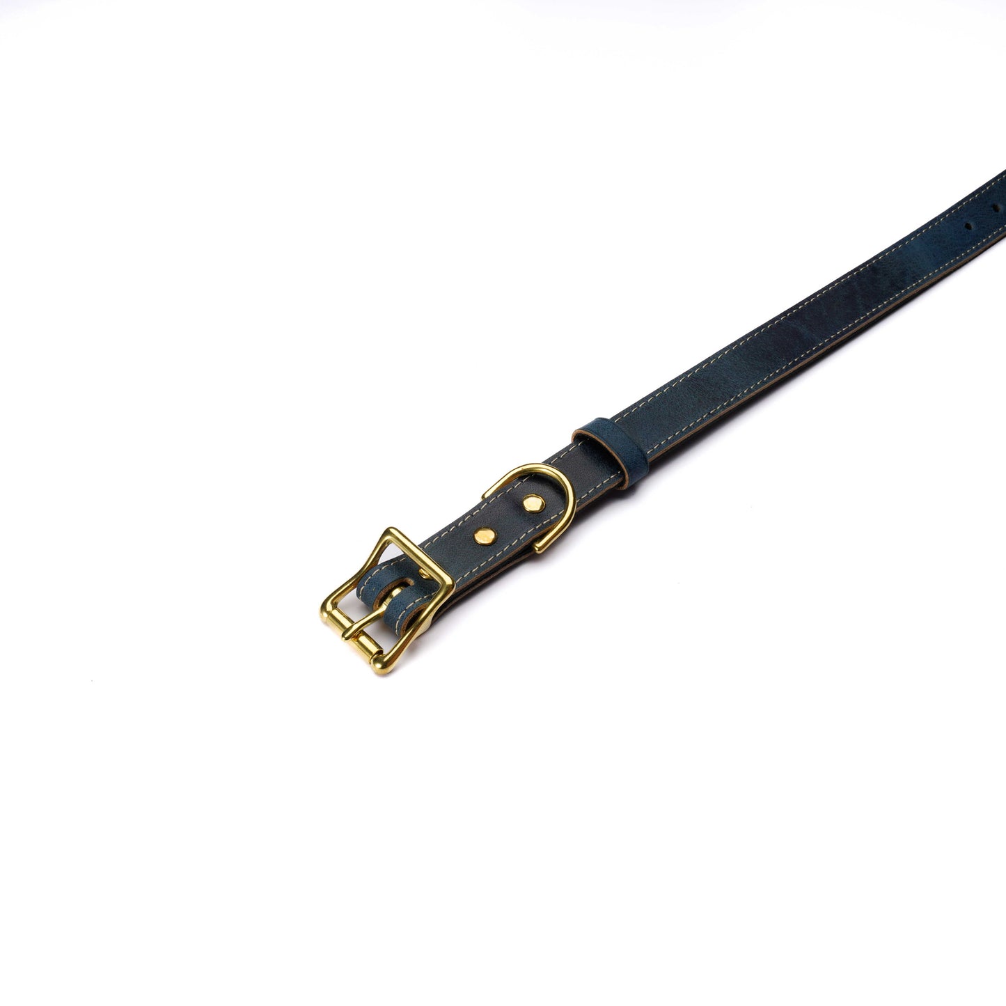 Blue Leather Dog Collar – Handmade with Solid Brass Hardware