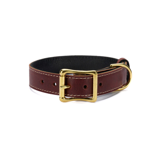 Burgundy Leather Dog Collar – Handmade with Solid Brass Hardware