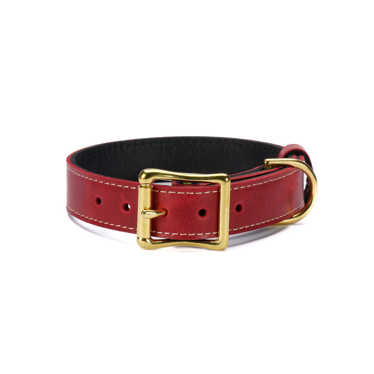 Red Leather Dog Collar – Handmade with Solid Brass Hardware