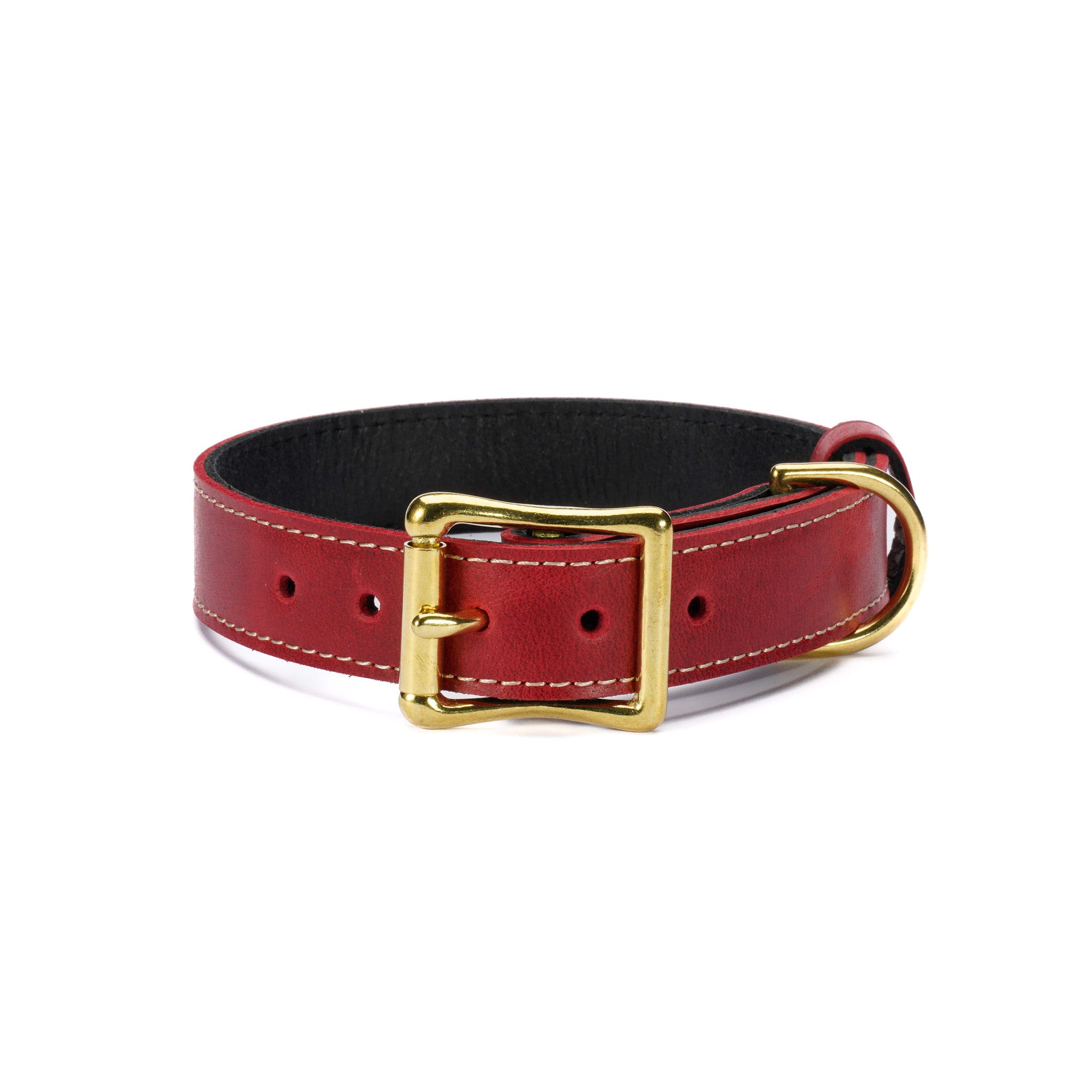 Red Leather Dog Collar – Handmade with Solid Brass Hardware