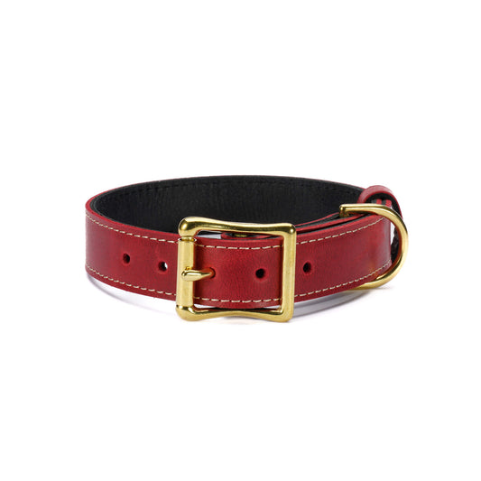 Red Leather Dog Collar – Handmade with Solid Brass Hardware