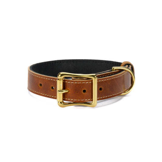 Chestnut Leather Dog Collar – Handmade with Solid Brass Hardware