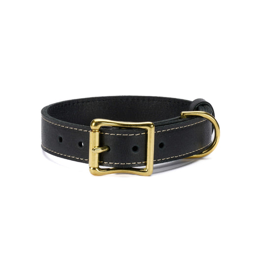Black Leather Dog Collar – Handmade with Solid Brass Hardware