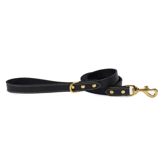 Black Leather Dog Leash – Handmade with Black Lead & Brass Hardware