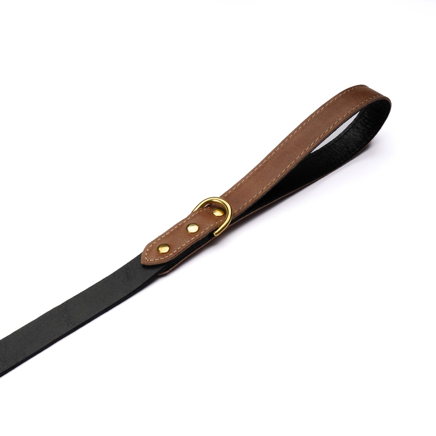 Tan Leather Dog Leash – Handmade with Black Lead & Brass Hardware