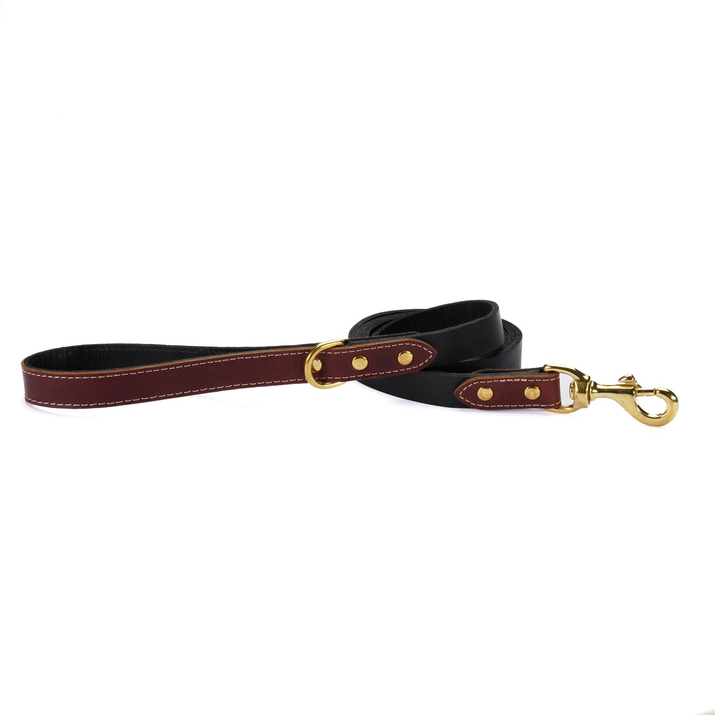 Burgundy Leather Dog Leash – Handmade with Black Lead & Brass Hardware
