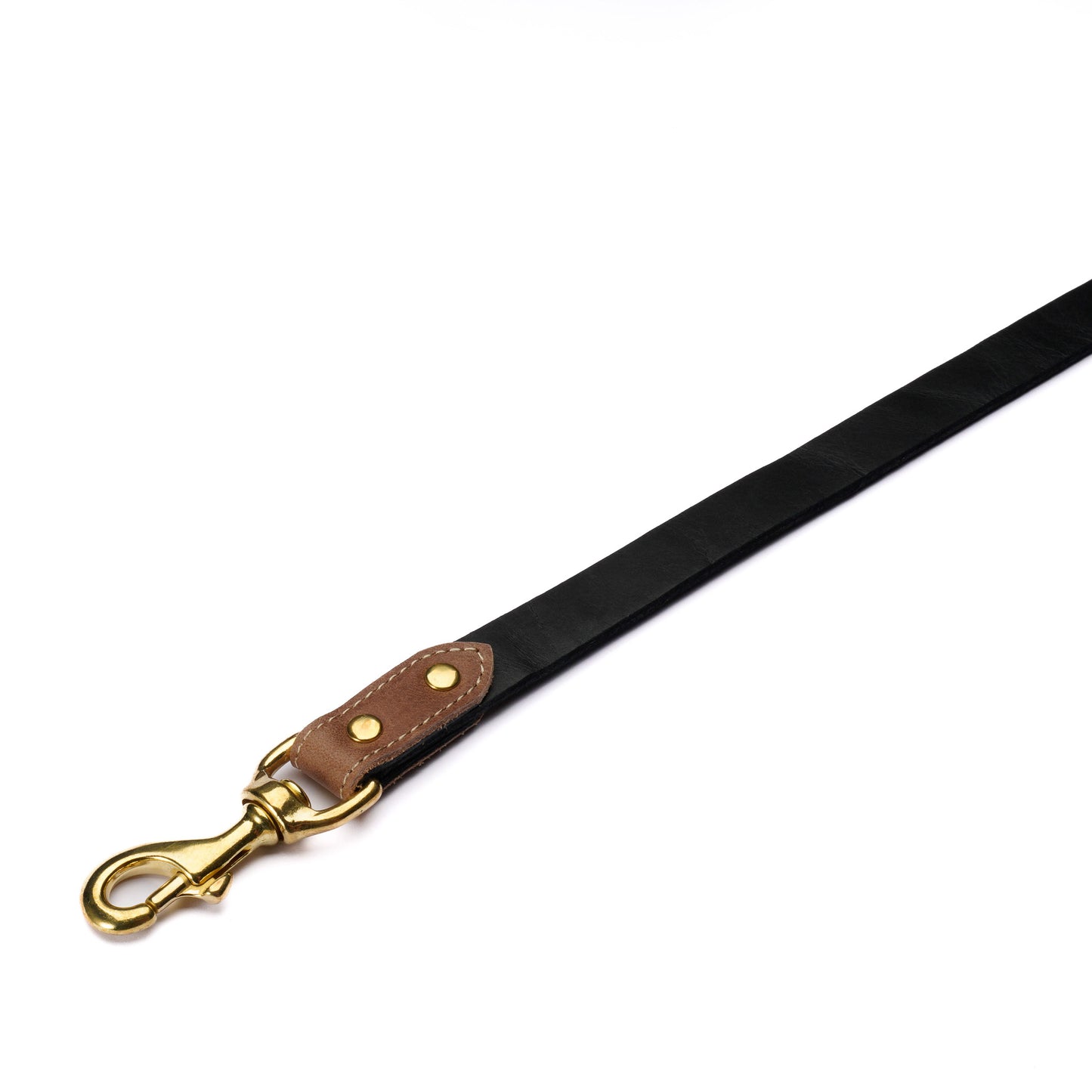 Tan Leather Dog Leash – Handmade with Black Lead & Brass Hardware