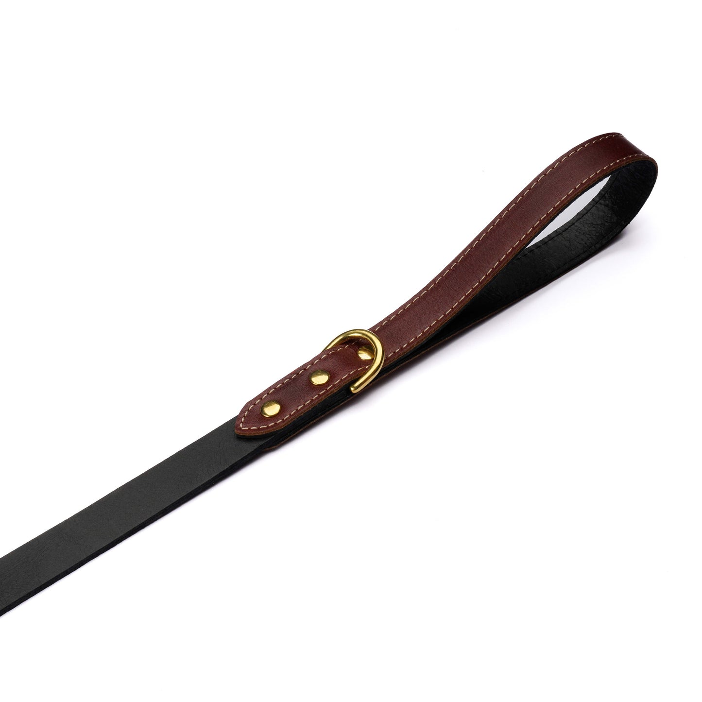 Burgundy Leather Dog Leash – Handmade with Black Lead & Brass Hardware