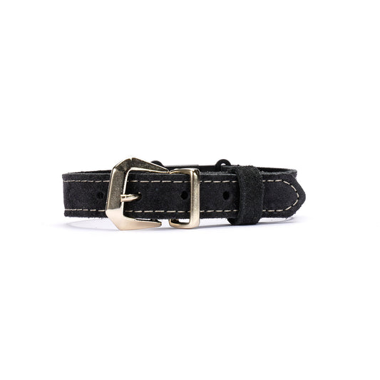 Dark Gray Suede Leather Cat Collar – Adjustable Breakaway Handmade Collar for Cats & Kittens