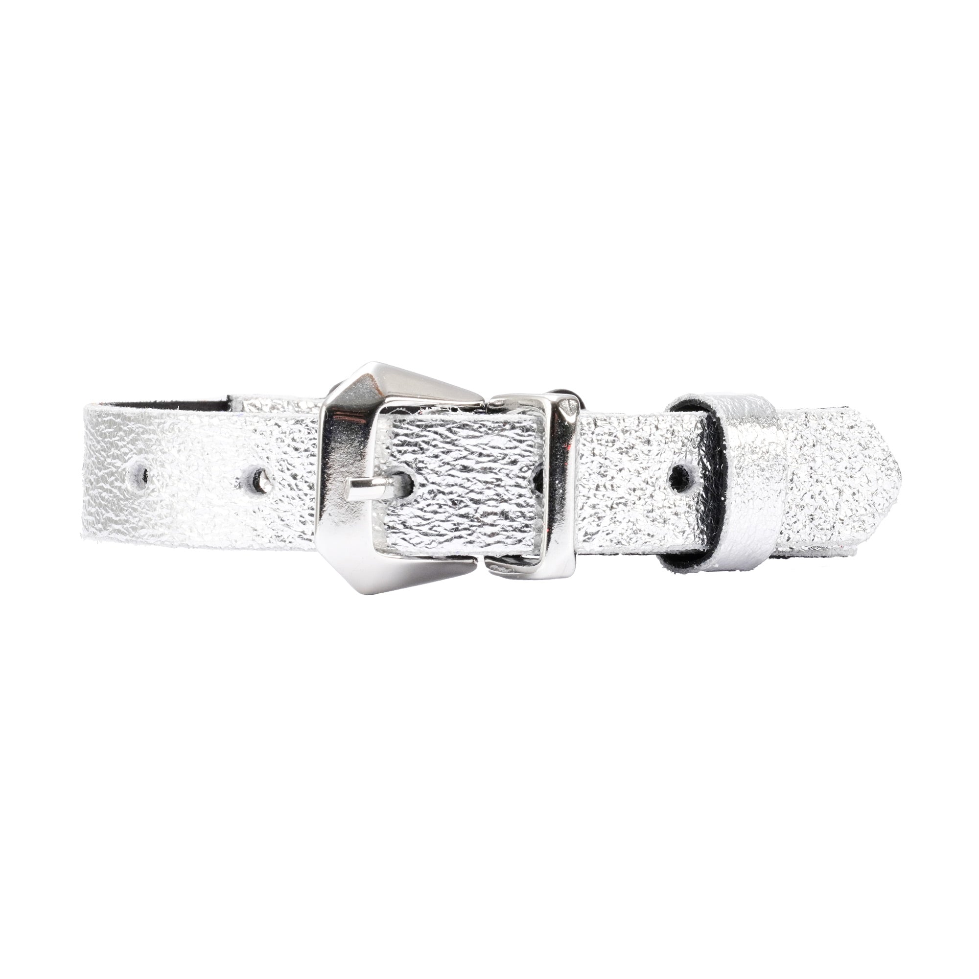 Silver Metallic Leather Cat Collar - Handmade with Breakaway Safety Buckle