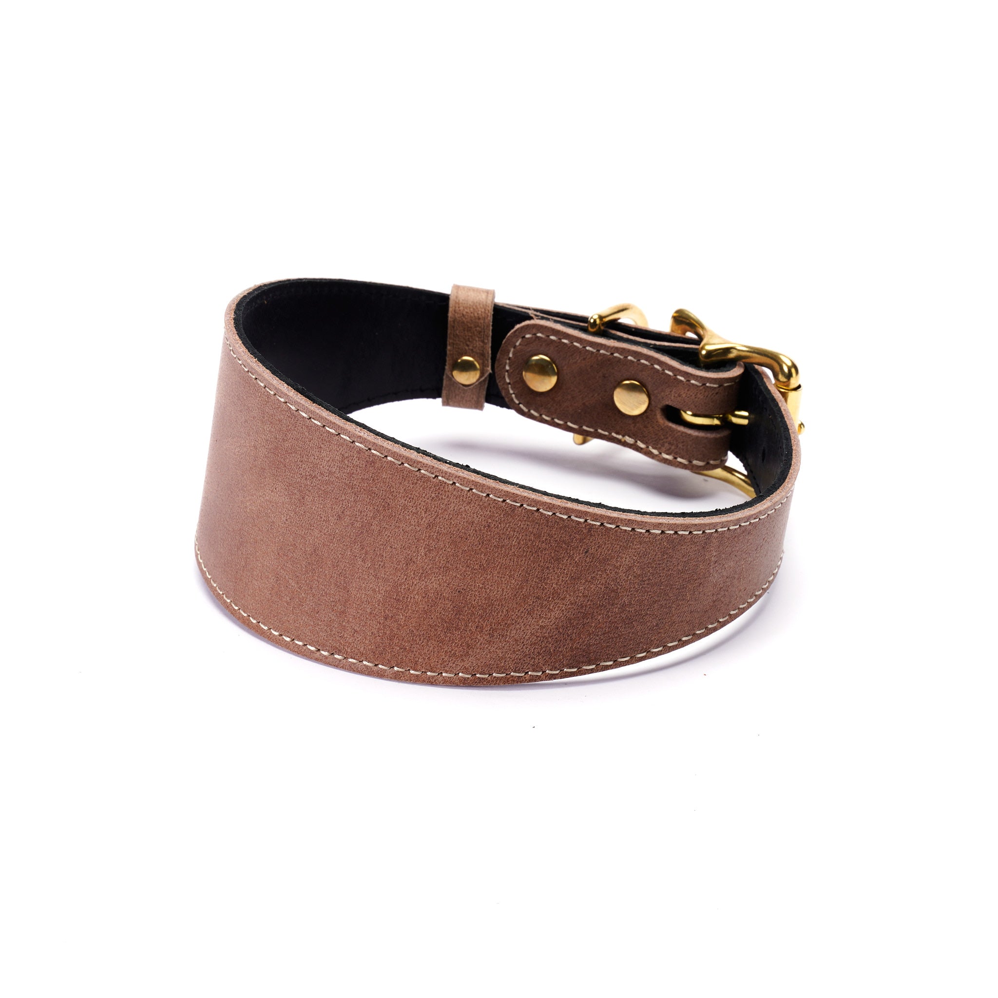 Tan Leather Greyhound Collar – Wide Handmade Dog Collar for Whippets & Sighthounds